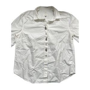 Ann Taylor LOFT Softened White Button Down w/ Gemstones Over Buttons Size Large